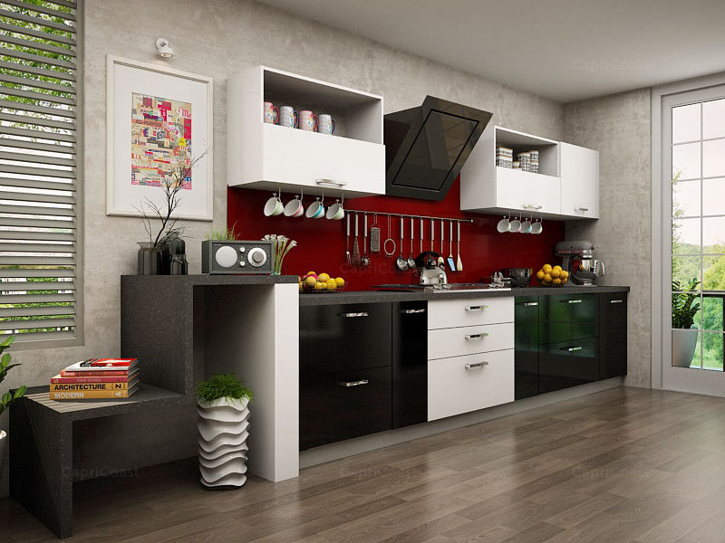Lando Parallel Frosty White and Black Modular Kitchen